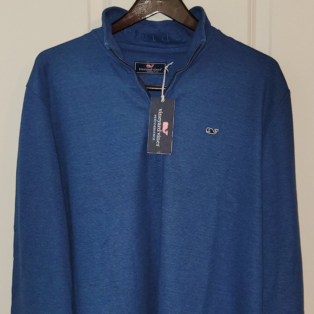 Vineyard Vines Men's Stripe Quarter Zip - XL - Kingfisher Blue - New with Tags